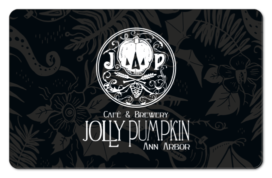 jolly pumpkin logo on a black floral background